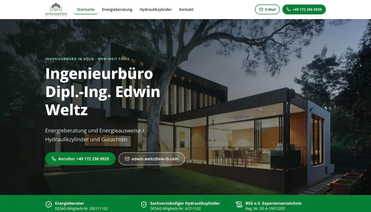 Startseite der Website des Ingenieurbüros Dipl.-Ing. Edwin Weltz