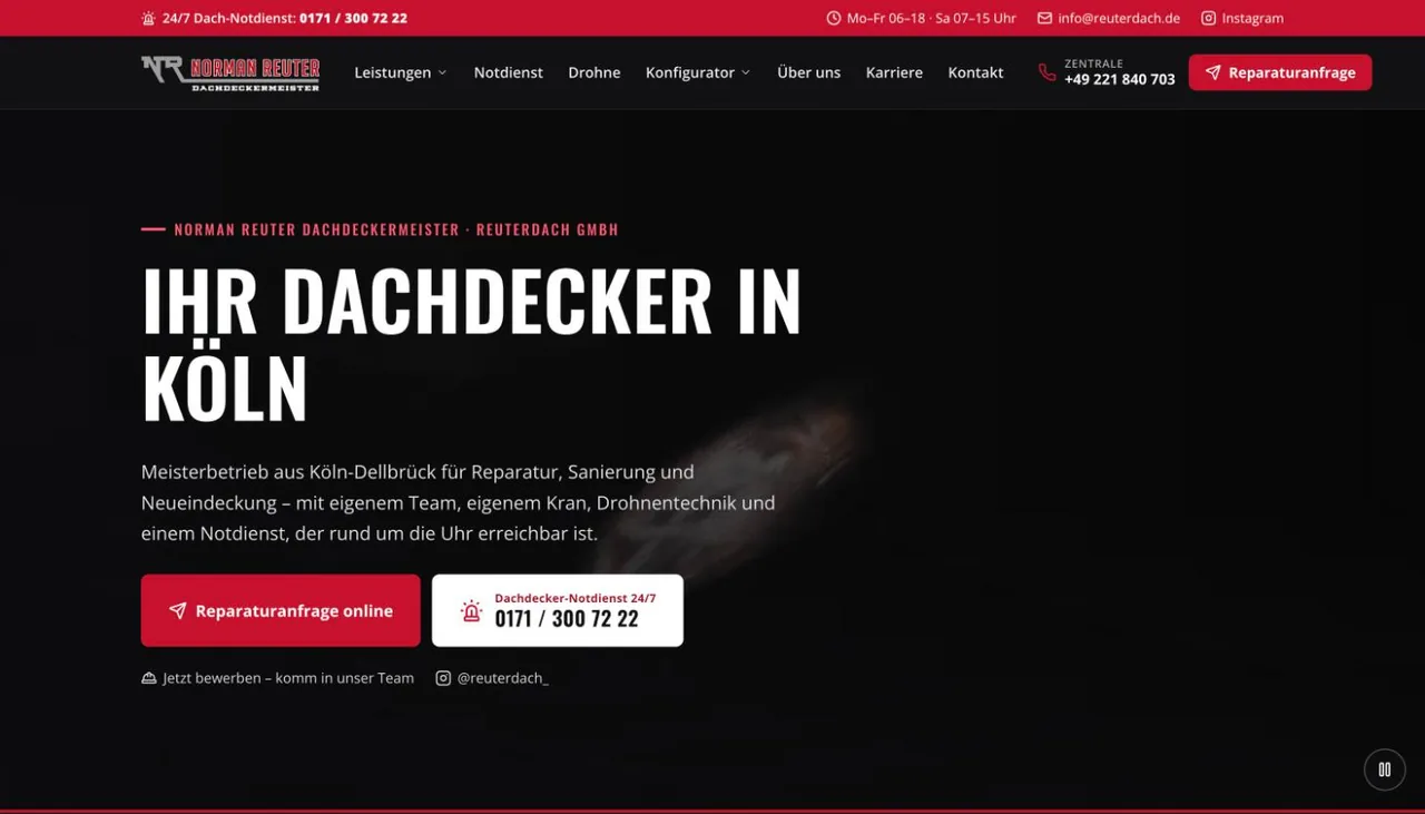 Startseite der Website von Dachdeckermeister Norman Reuter