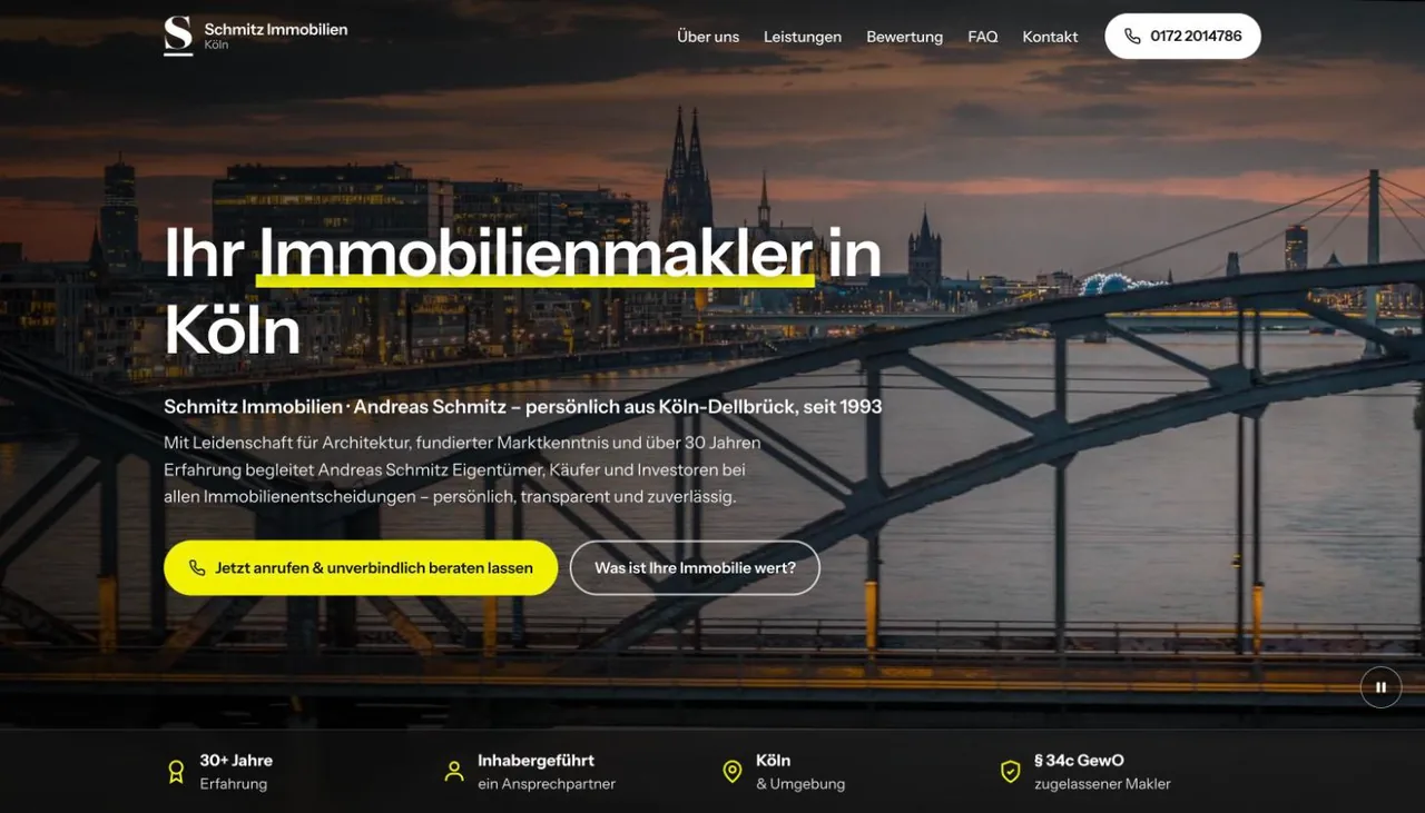 Startseite der Website von Schmitz Immobilien Köln