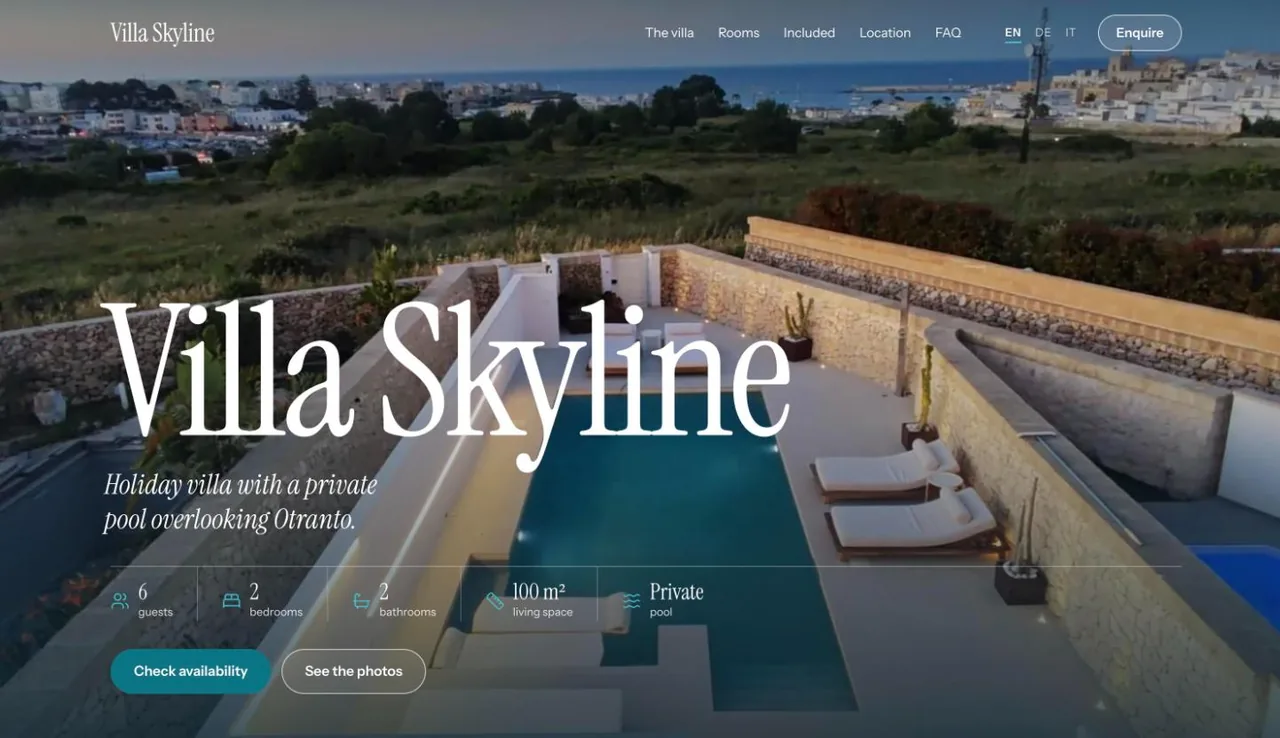Startseite der Website der Villa Skyline in Otranto